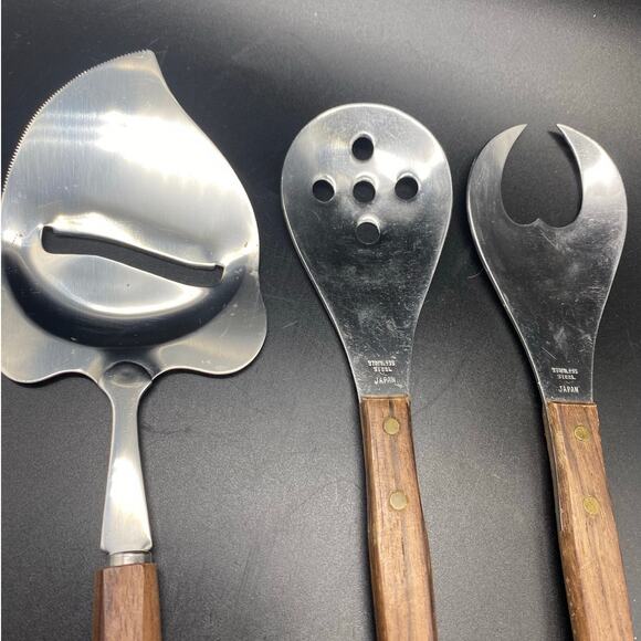 MCM Wood Handled Salad set, cheese Slicer/Server,5 cocktail‎ Forks Japan/Taiwan - Picture 2 of 10